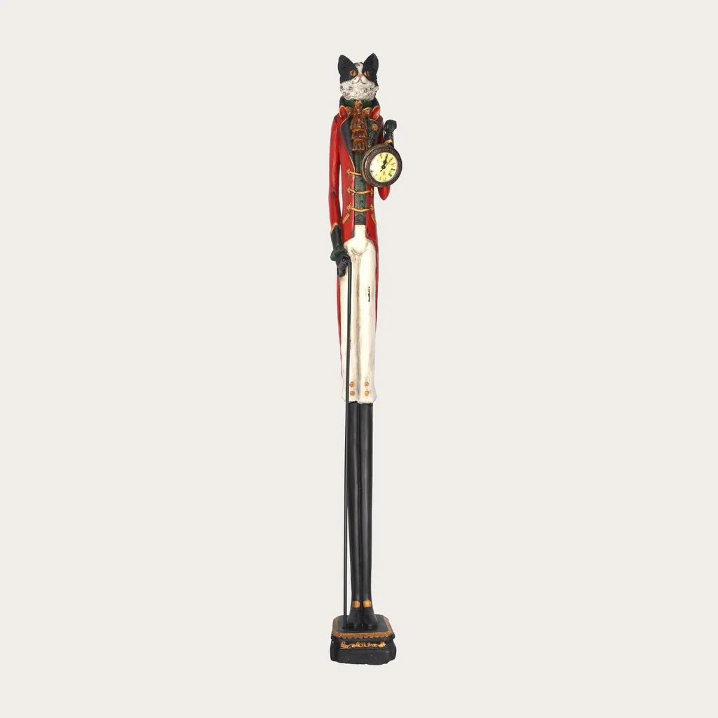 Statue chat avec horloge en résine durable et design moderne 25 cm