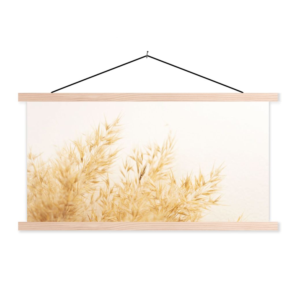 MuchoWow Textilposter Pampasgras - Sonne - Gras 120x60 cm mit holzfarbenen Rahmen - Klemmleiste