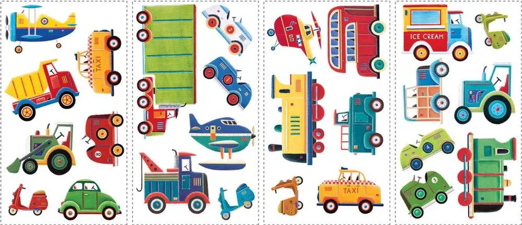 Stickers muraux véhicules pour enfant : 26 autocollants de décoration