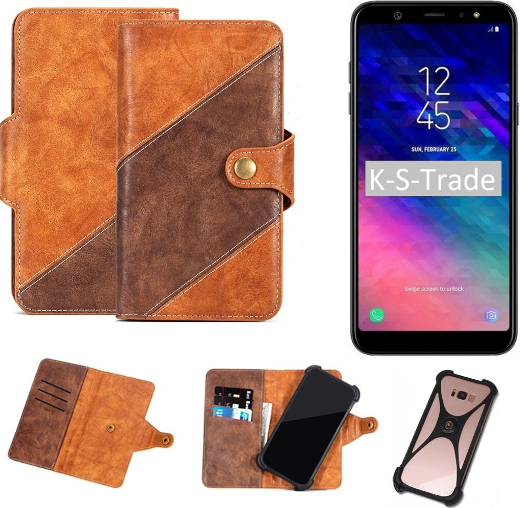 K-S-Trade Handy-Hülle Schutz-Hülle Bookstyle Case Wallet-Case kompatibel mit Samsung Galaxy A6+ (2018) Handy Cover Bumper Kantenschutz Smartphone