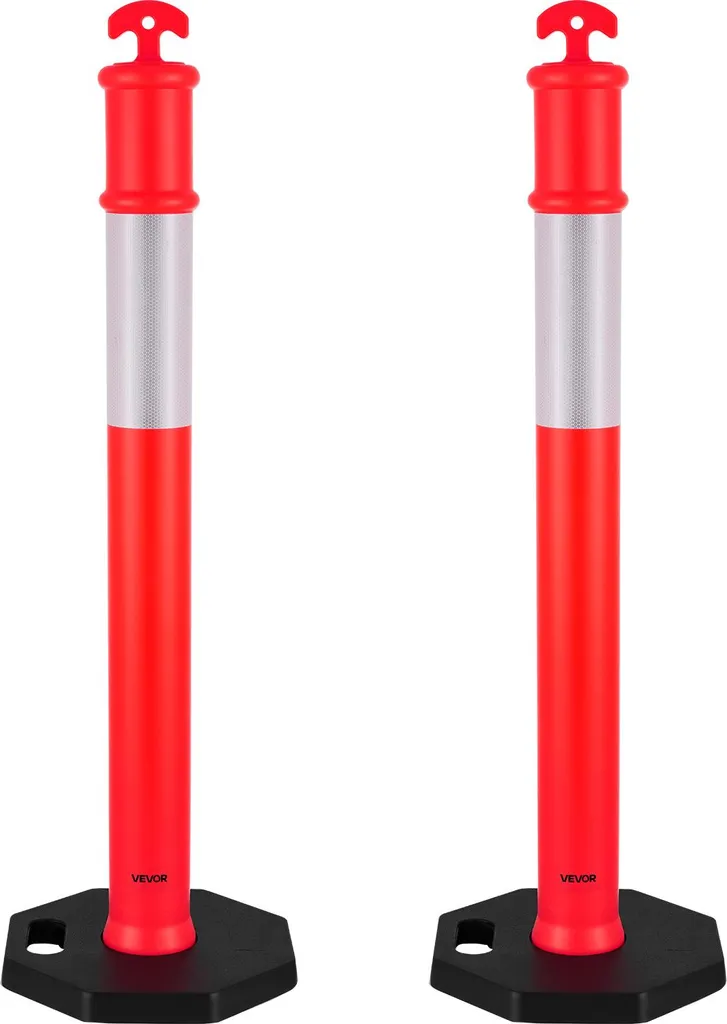 Poteaux de barrage robustes et lestés avec bandes réfléchissantes - 2p