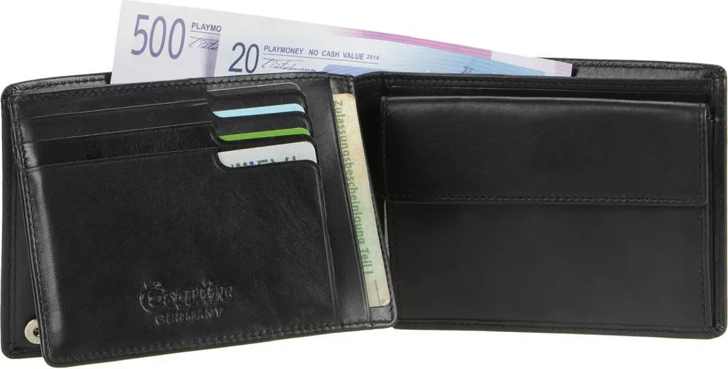 Esquire Harry Portefeuille RFID avec Rabat - Cuir Véritable Noir Quer - 16