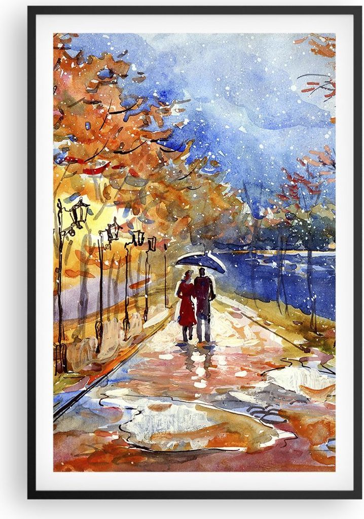 Gerahmtes Poster - Schwarzer Rahmen - Park Paar Baum - 61x91,5 cm - Wand Bild - Wanddeko - Wandbilder - Kunstposter - Wandposter - Bilderrahmen - B...
