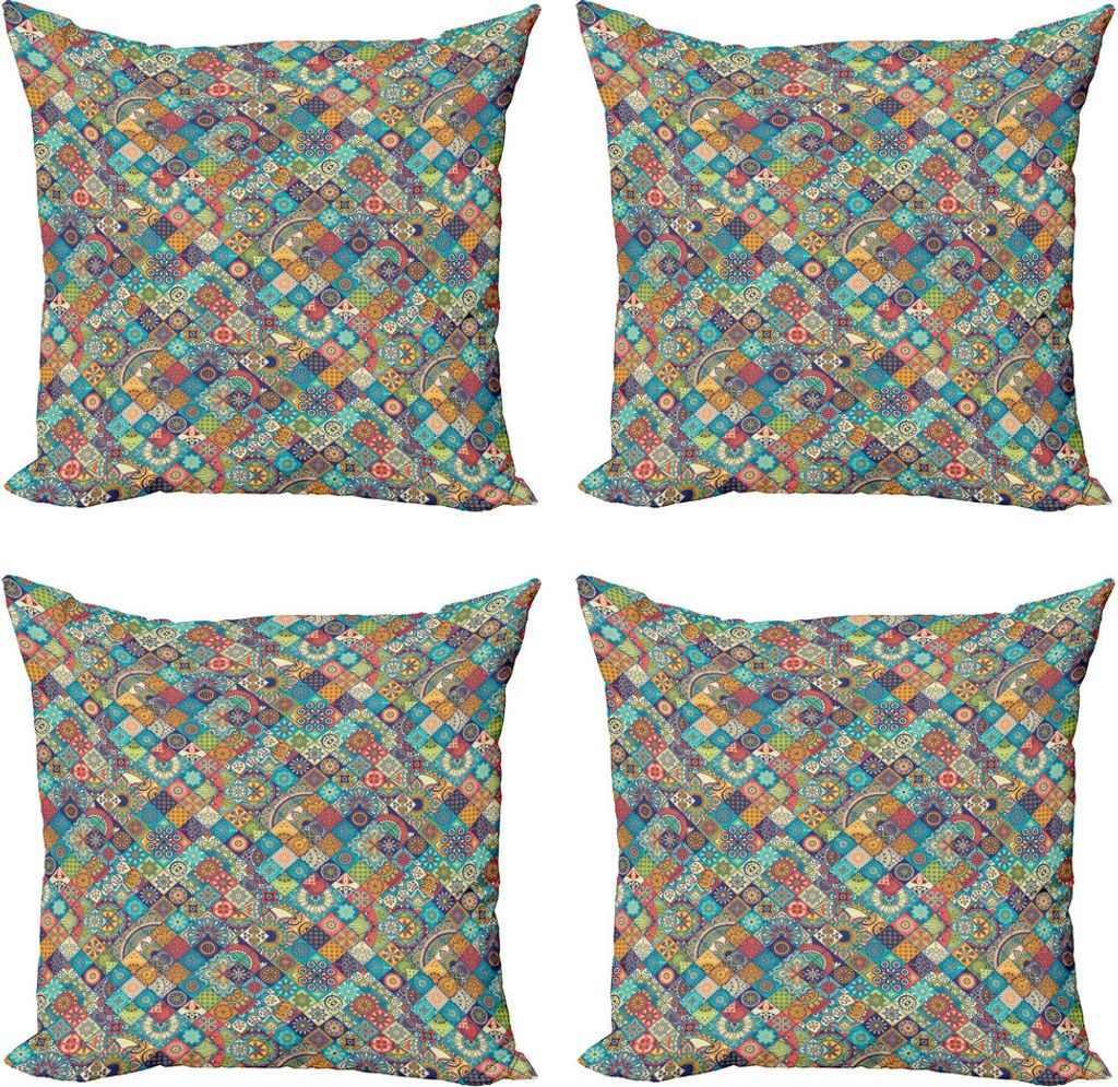 ABAKUHAUS marokkanisch Kissenbezug Set (4 Stück), Orientalische Motive, Moderner Doppelseitiger Digitaldruck, 45 cm x 45 cm, Mehrfarbig