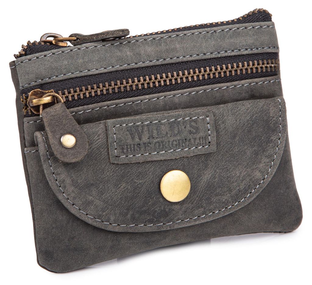 WILD Schlüsseletui Schlüsselmäppchen Echt Leder Damen Herren Vintage Dunkelgrau