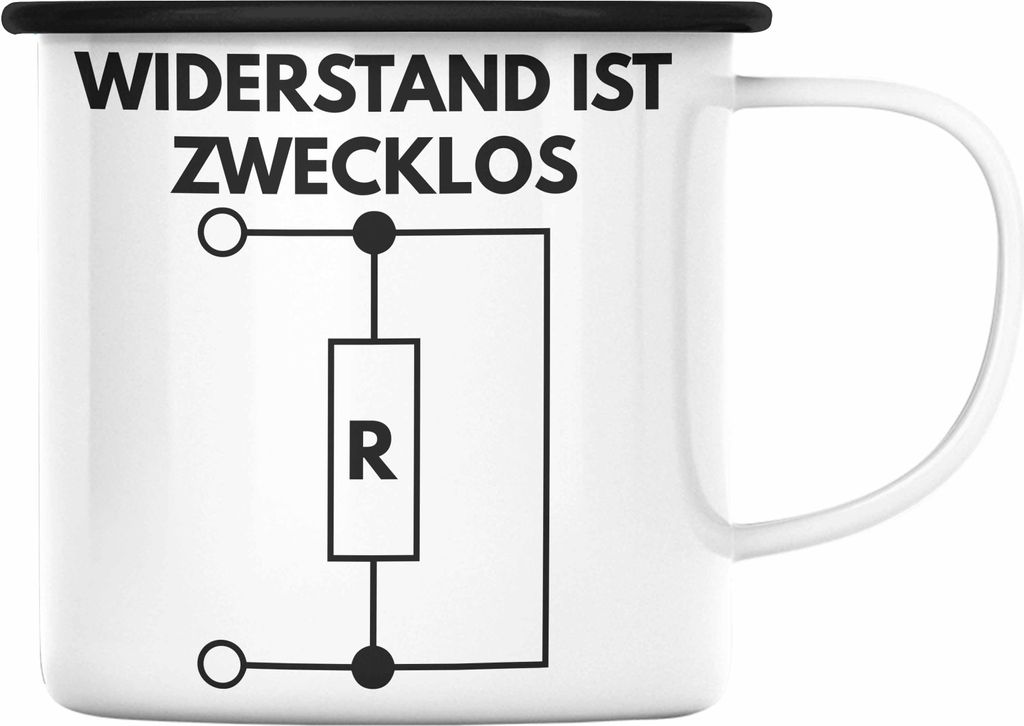 Trendation - Handwerker Elektronen Widerstand Ist Zwecklos Emaille Tasse Geschenk Elektriker Geschenkidee Männer Elektro-Meister (Schwarz)