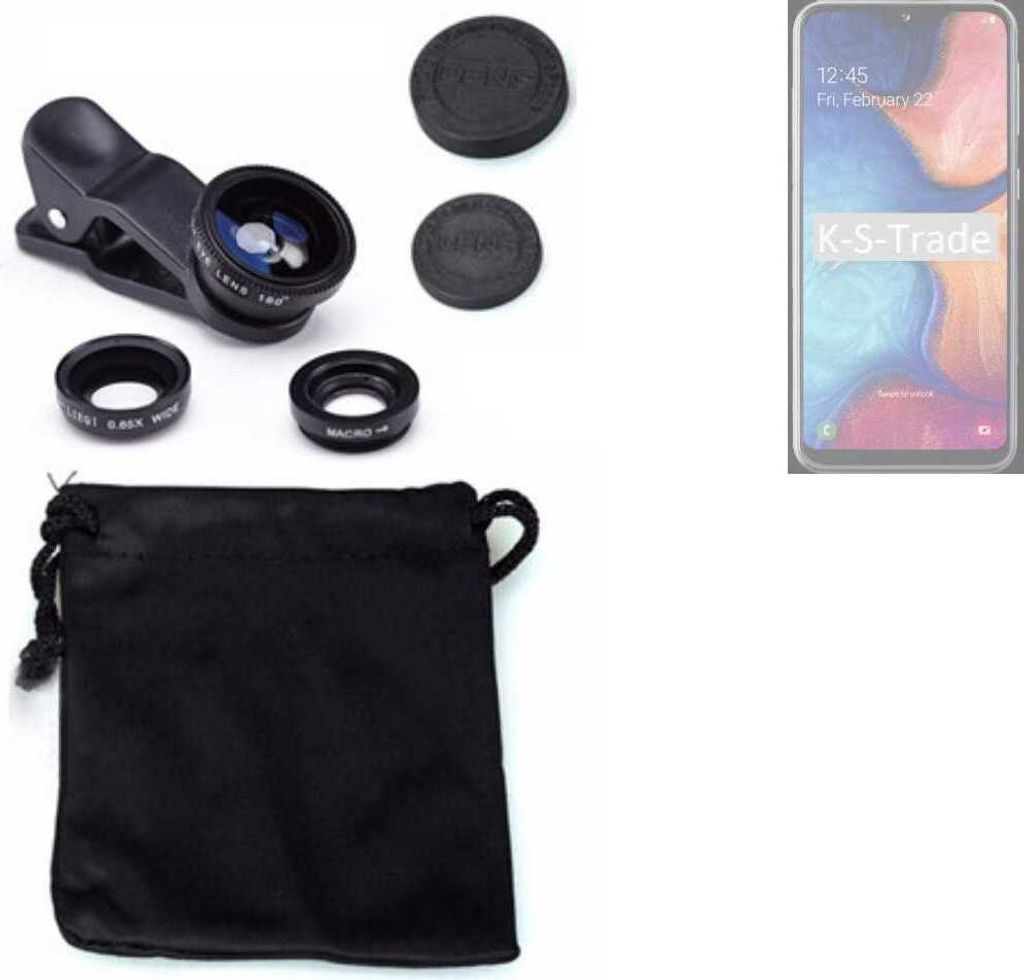 K-S-Trade Smartphone Kamera Linsen Set Kompatibel mit Samsung Galaxy A20e 3in1 Clip-On Kamera Adapter Macro Weitwinkel FishEye Fischauge Objektiv