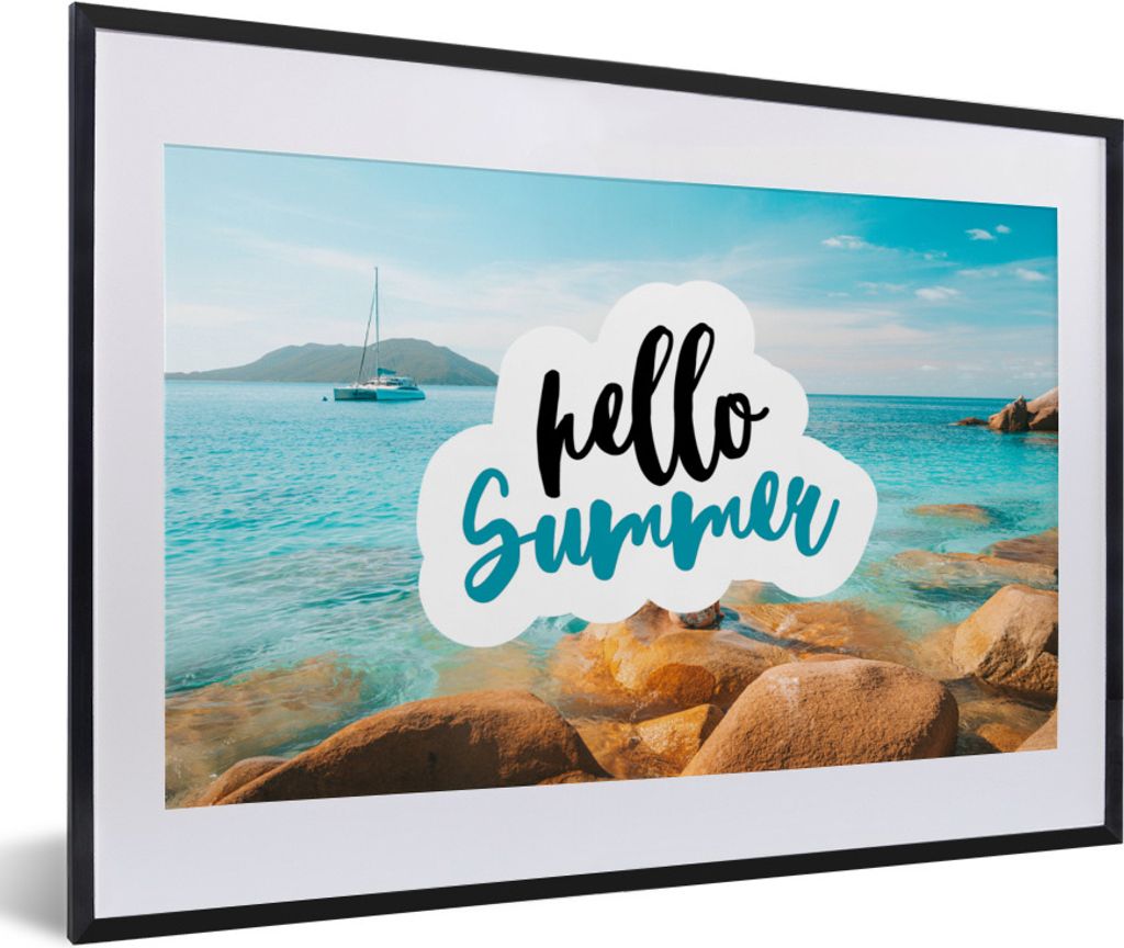 MuchoWow Gerahmtes Poster Sommer - Zitat - Boot - Meer 60x40 cm - Poster mit Schwarzem Bilderrahmen Wandposter Rahmen Foto Bilder - Schlafzimmer ...