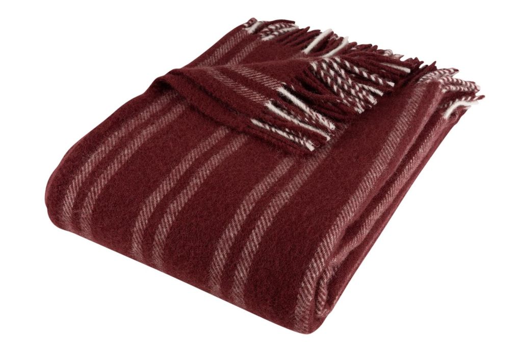 Wolldecke im Scandi-Stil aus 100 % reiner Schurwolle – Woolmark-, weich & nachhaltig 130x 200 cm, Wine