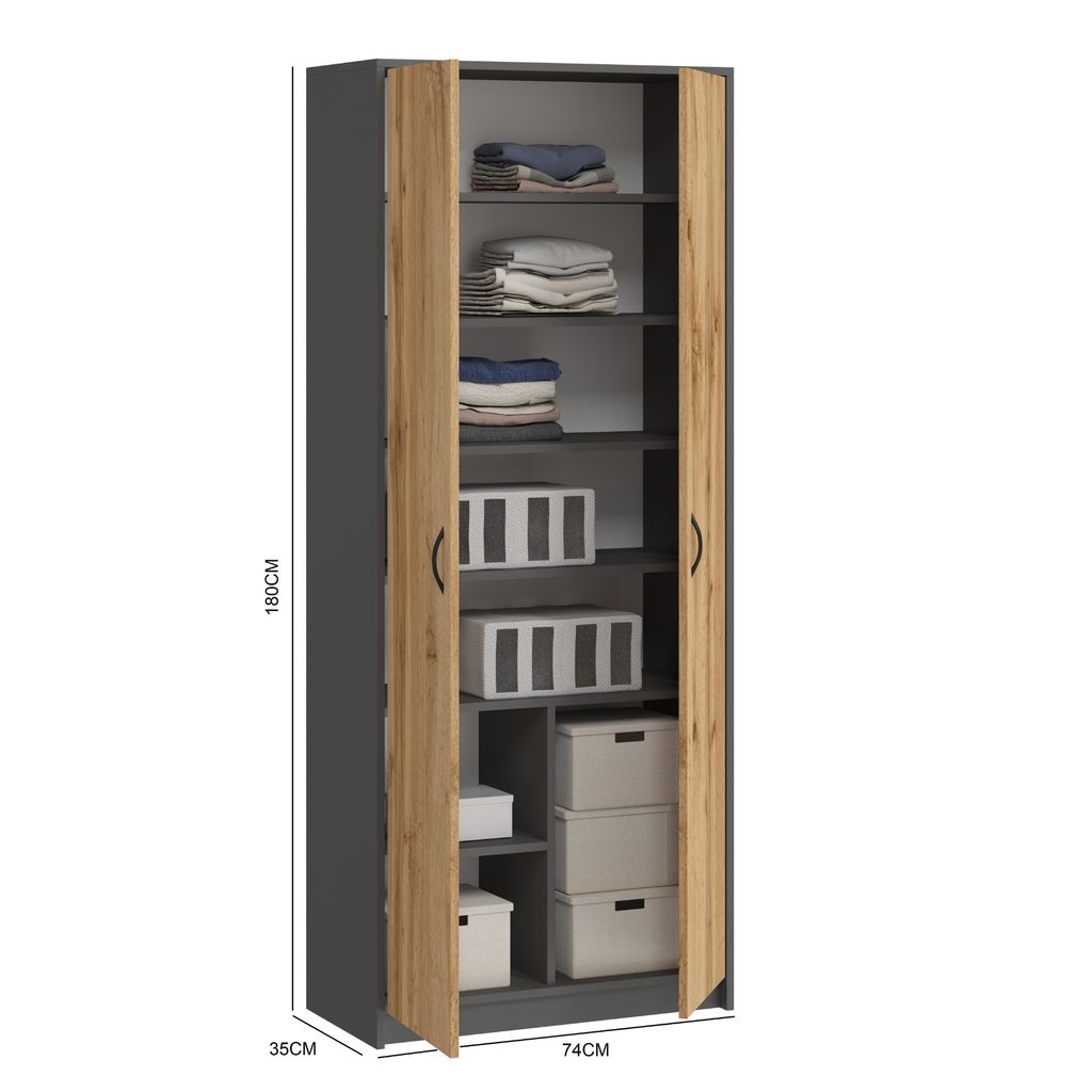 Kleiderschrank 74cm breit 180cm hoch grau