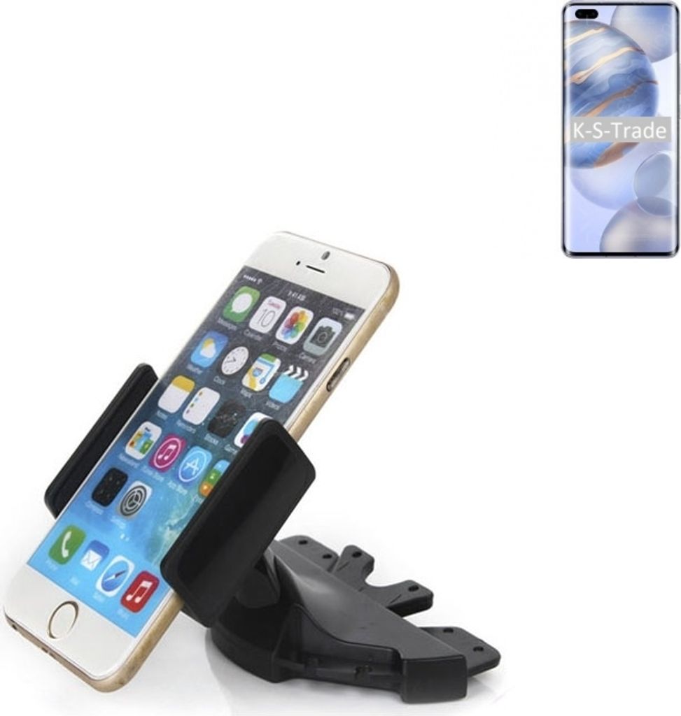K-S-Trade CD Schlitz Halterung kompatibel mit Huawei Honor 30 Pro+ Autohalterung KFZ-Halter Radio Handy Halterung 360° drehbar schwarz