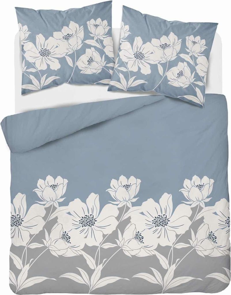 Flanellbettwäsche 220x200 Blumen Aschblau
