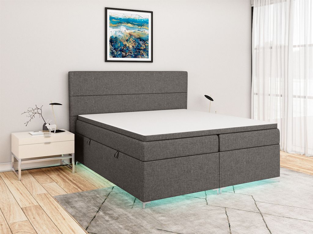 FEDVE Boxspringbett Schlafzimmerbett THIAGO mit 2 Bettkästen, Doppelbett mit Bonell-Matratze und Topper 140x200