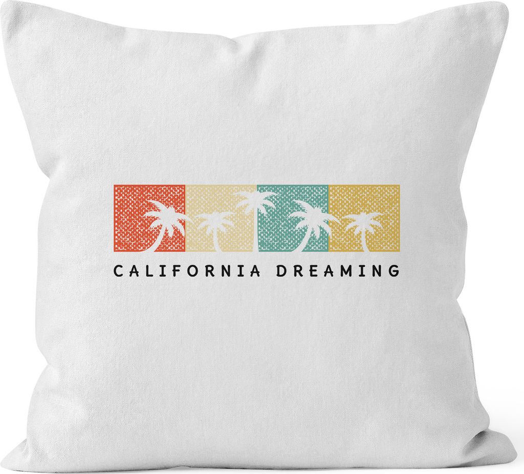 Kissenbezug California Dreaming Summer Party Palmen Palms Retro Kissenhülle Dekokissen 40x40 Baumwolle Autiga weiß unisize