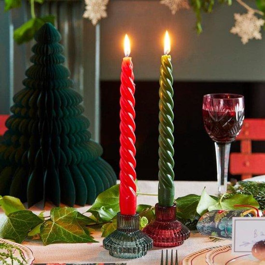 Famanu Glas-Kerzenhalter Kleine Gerippte Kerzenständer - Salbei