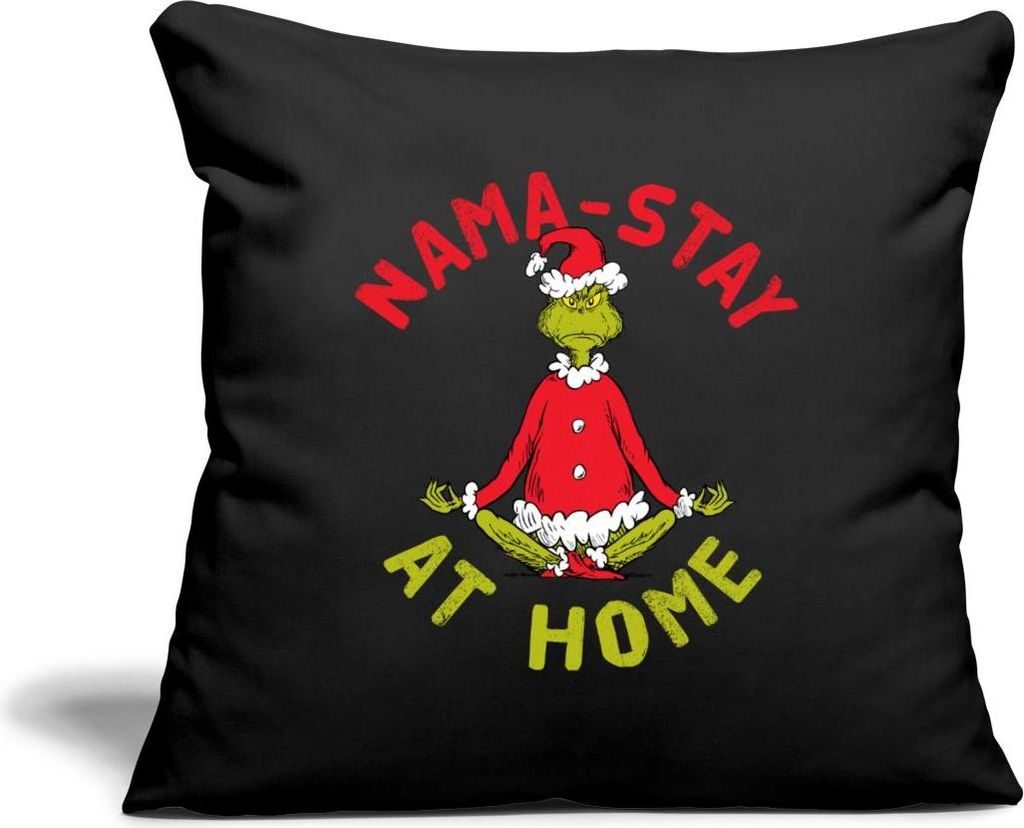 Spreadshirt Der Grinch Meditation Nama-Stay At Home Kissenbezug 45x45 cm, One size, Schwarz