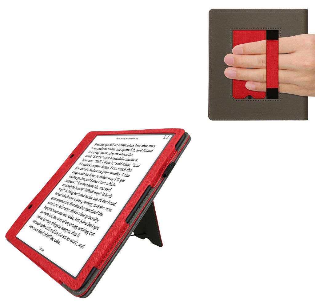 kwmobile Hülle kompatibel mit Amazon Kindle Scribe (2022/2024) Hülle - Flip Case mit Handschlaufe - Kunstleder Cover - Rot Dunkelgrau