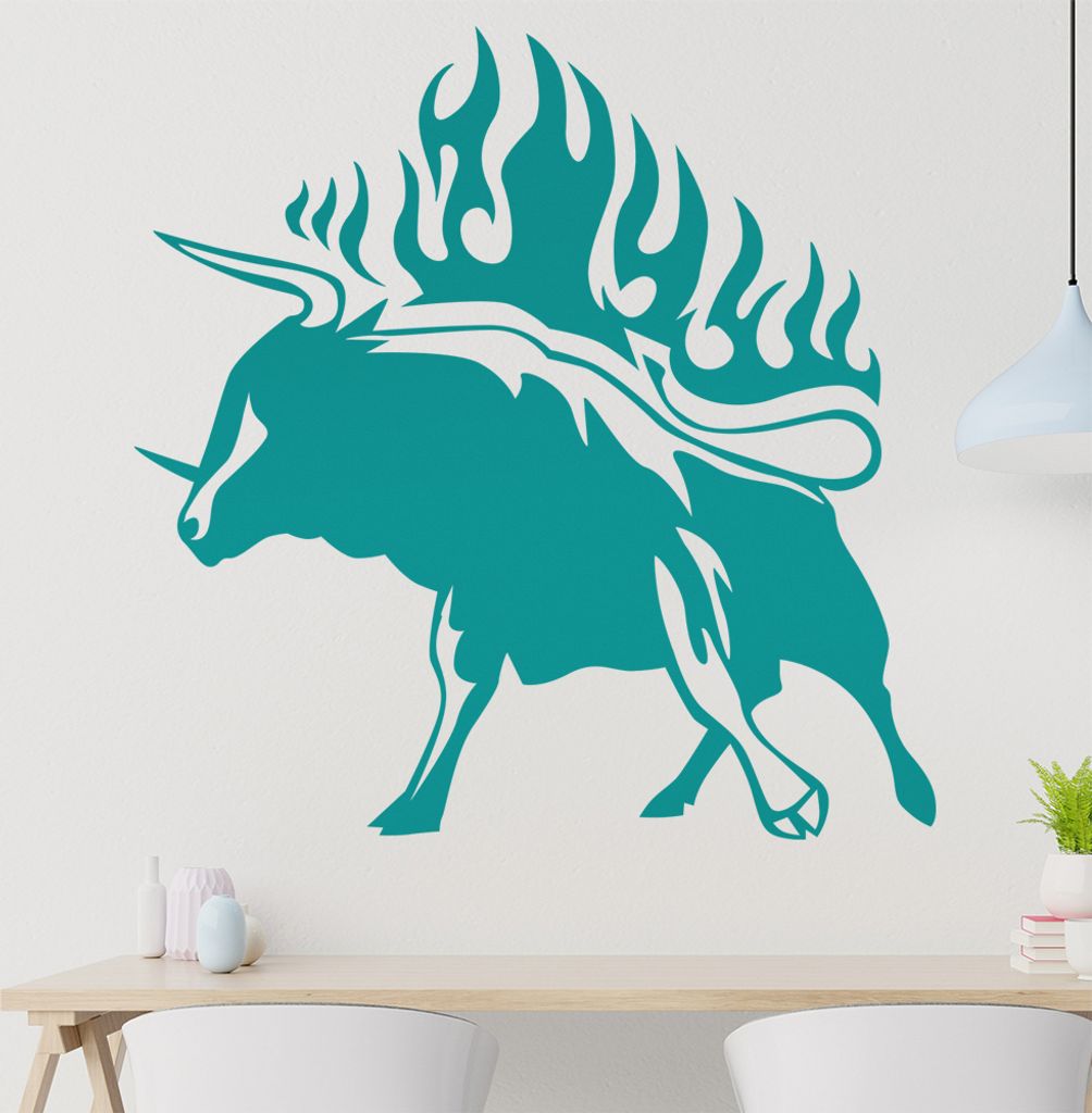 Flammen Stier Wandtattoo in 6 Größen - Wandaufkleber Wall Sticker - Dekoration, Küche, Wohnzimmer, Schlafzimmer, Badezimmer