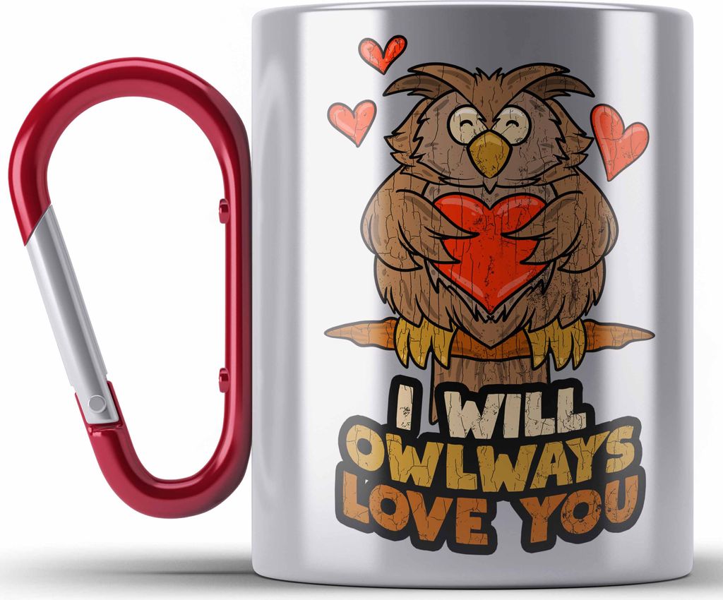 Trendation - Edelstahl Tasse Karabiner Eule Geschenk Frauen I Will Owlways Love You Karabiner Edelstahl Tasse Karabiner Edelstahl Freundin Valentin...