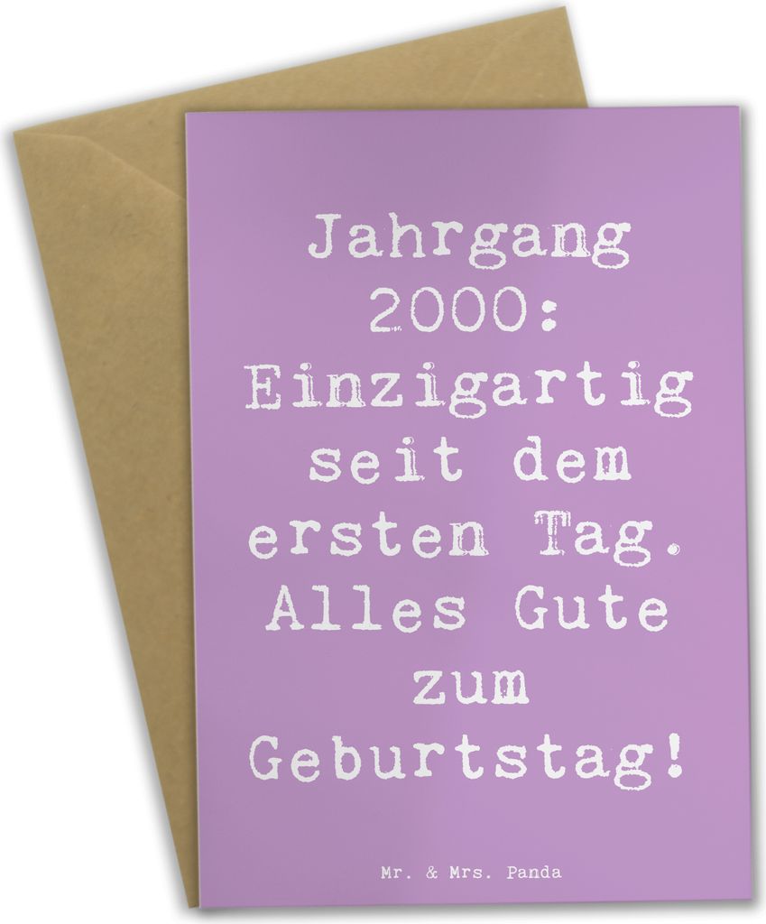 Mr. & Mrs. Panda Glückwunschkarte Spruch 2000 Geburtstag - Lavendeltraum - Geschenk, einladungskarten, glückwunschkarten, Geboren am, Jahr, beson...