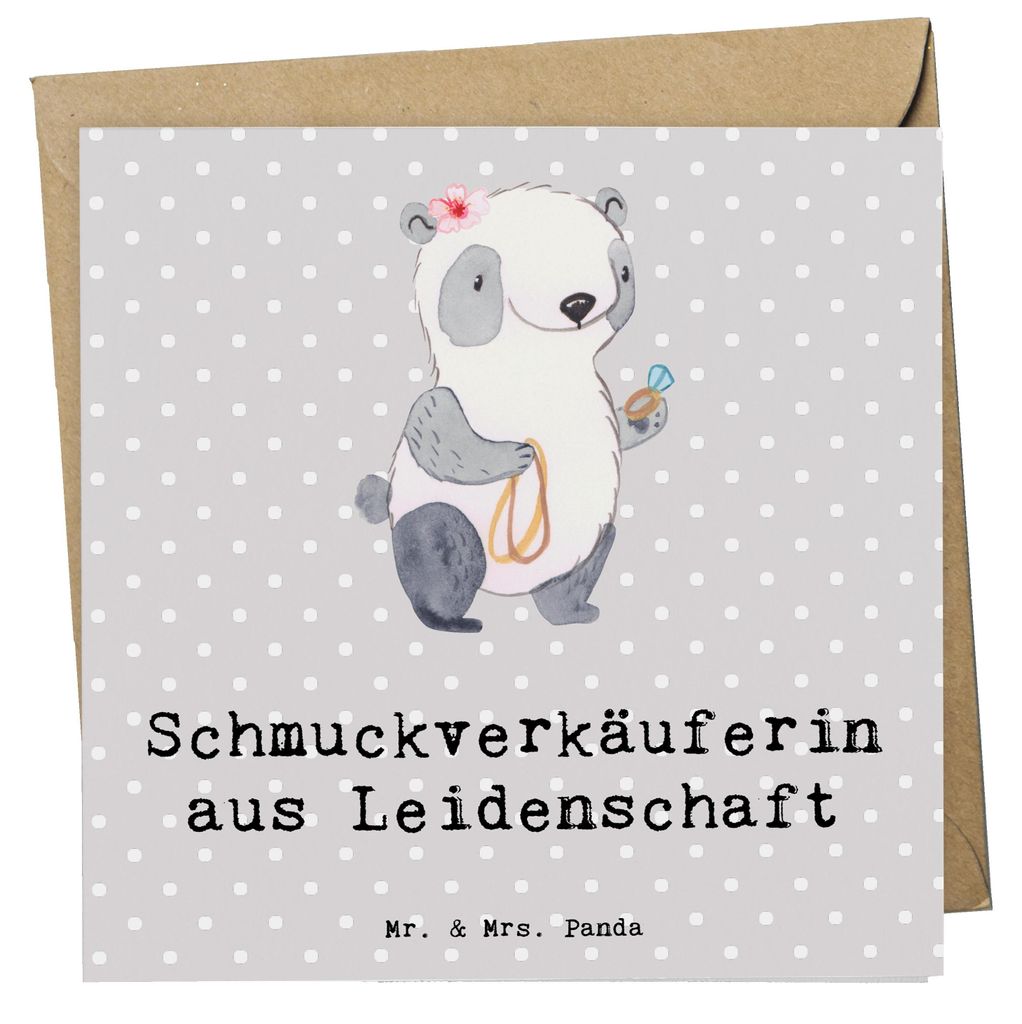 Mr. & Mrs. Panda Glückwunschkarte Schmuckverkäuferin Leidenschaft - Grau Pastell - Geschenk, anlasskarte, Schmied, doppelkarte, Ausbildung, Klapp...