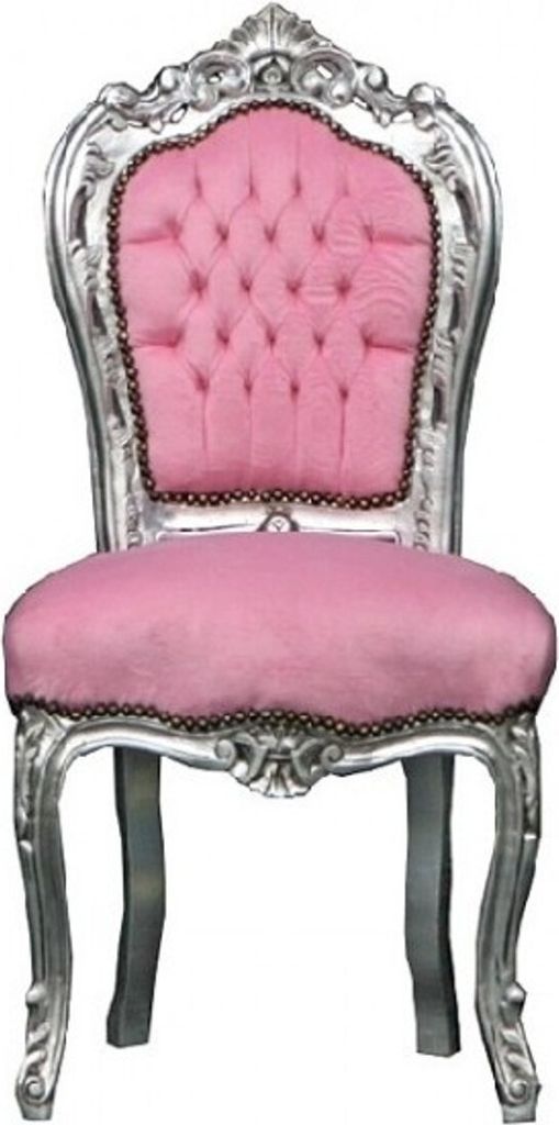 Casa Padrino Barock Esszimmer Stuhl Rosa / Silber