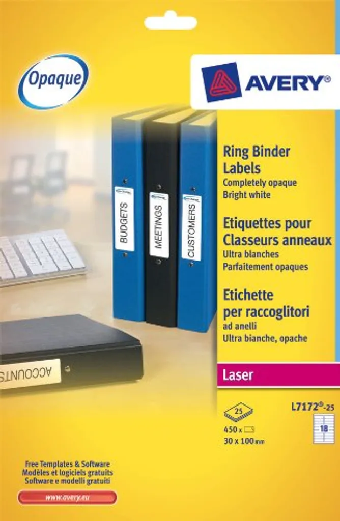 Étiquettes de Classeur Autocollantes pour Dos Étroit Avery L7172 A4