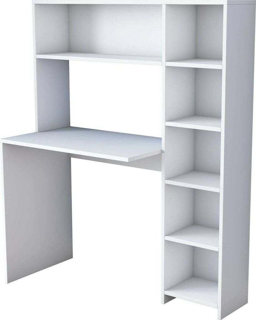 Schreibtisch Dghin, Mehrzweckschreibtisch, Bürotisch für PC, Eckschreibtisch, 113x40h142 cm, Weiß