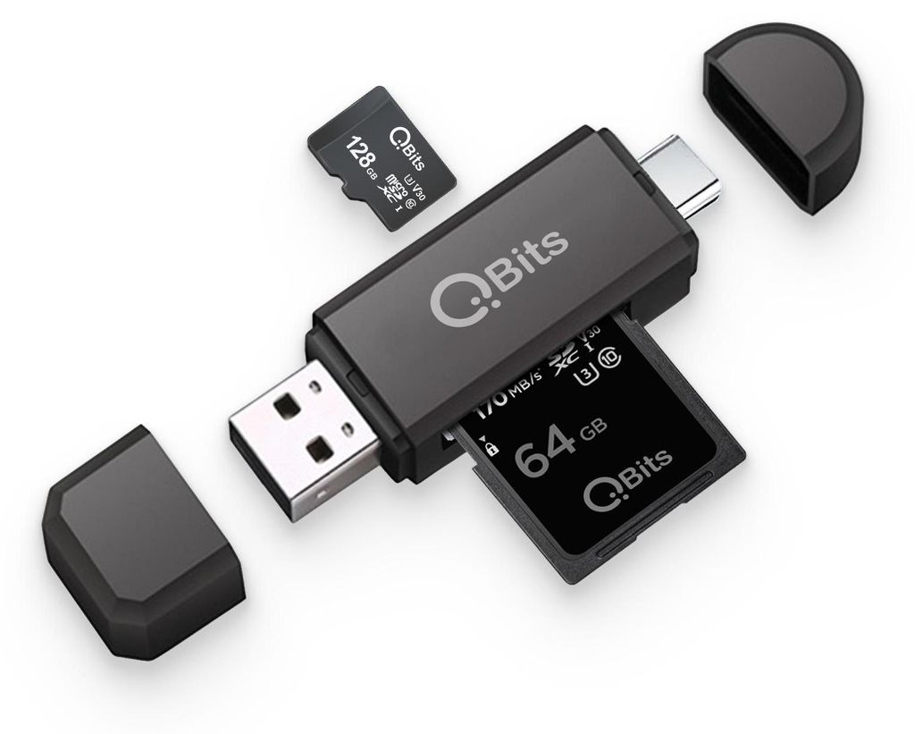 Qbits SD/Micro SD Kartenleser USB-C OTG Adapter und USB 2.0 Produktbild 