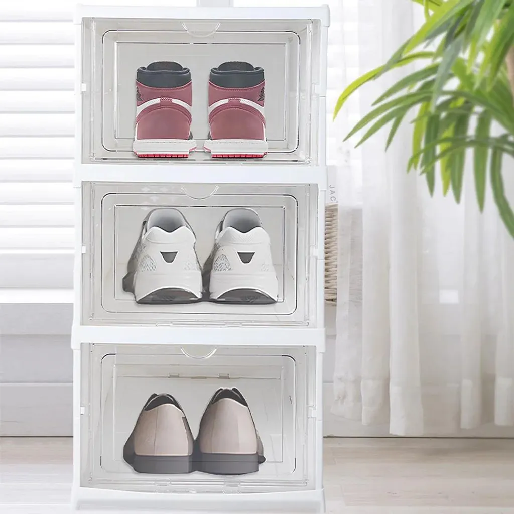 Boîte à chaussures pliable 3 niveaux empilable rouge avec rabat avant