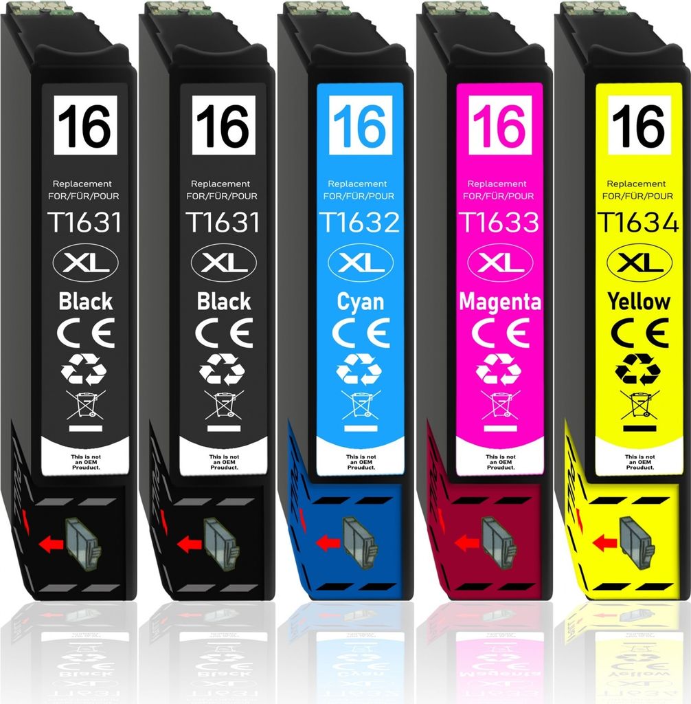 5er Pack Druckerpatronen 16 16XL kompatibel mit Epson WF-2510