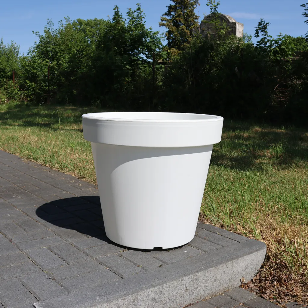 Grand Pot de Fleurs Blanc 58 x 52,2 cm avec Base à Roulettes Intégrées