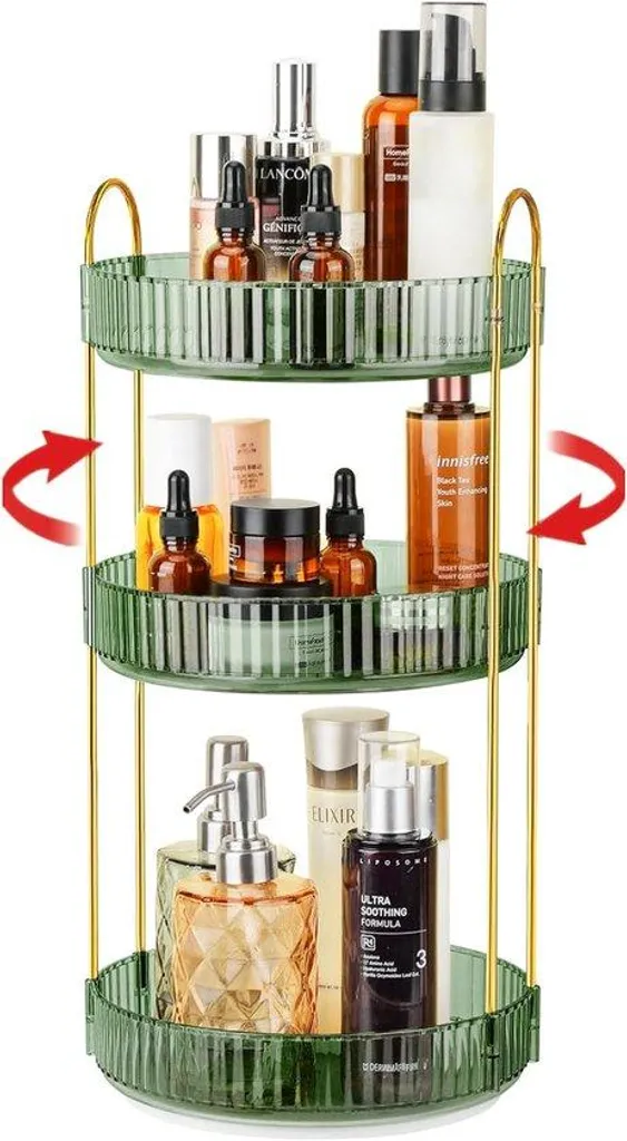 Organiseur de maquillage rotatif à 3 étages vert émeraude pivotant 360