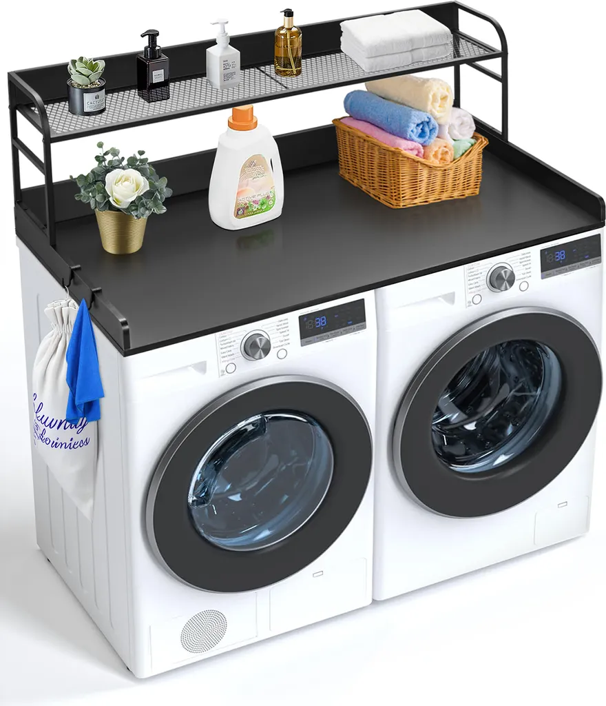 Étagère de Buanderie pour Lave-Linge avec Plan de Travail et Rangement