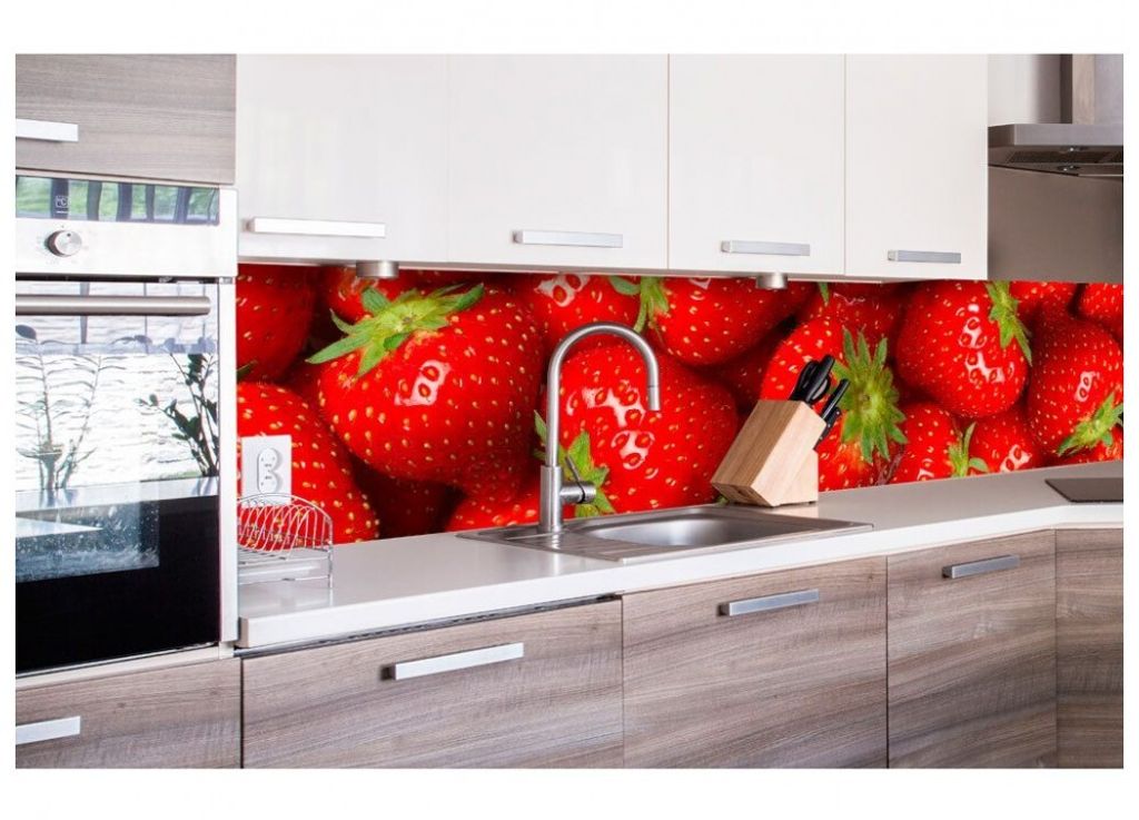 Küchenrückwand Folie selbstklebend ERDBEEREN 260 x 60 cm - Klebefolie - Dekofolie - Spritzschutz für Küche -