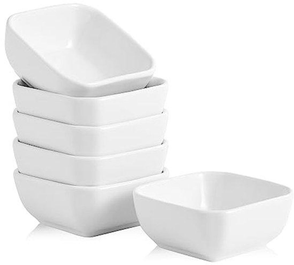 Keramische Mini-Sojasauskommetjes 3 oz, Vierkant, Weiss, Produktbild 