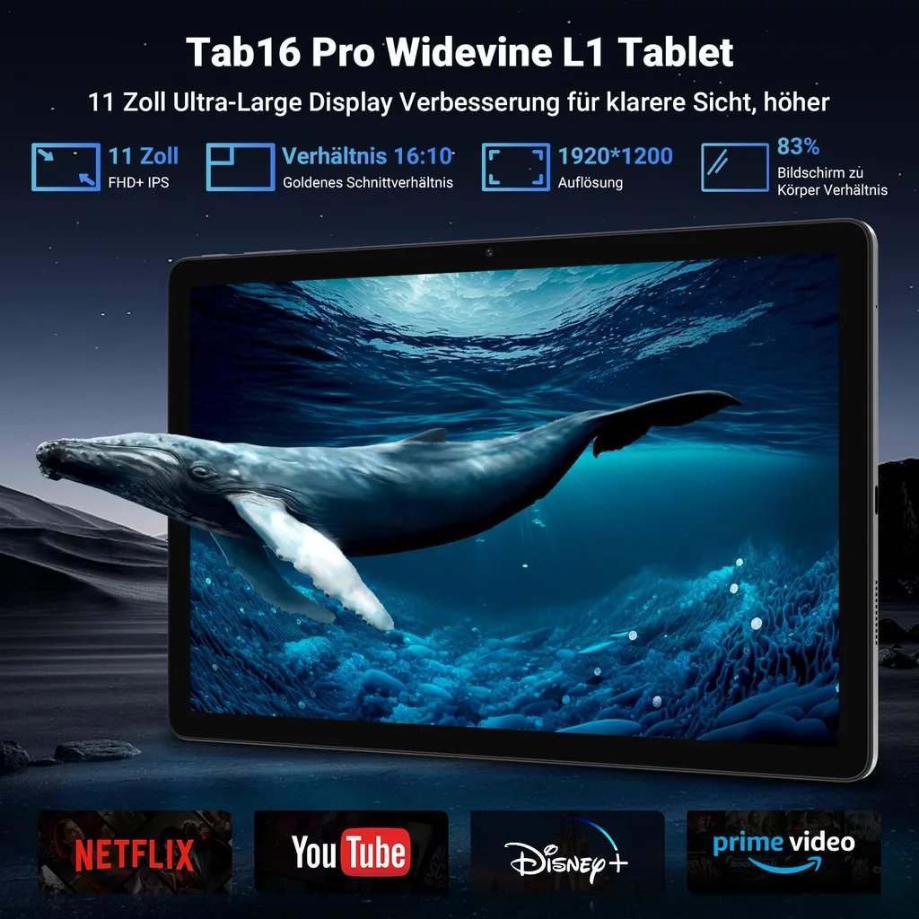 Blackview Tab 16 Pro Tablette 256Go avec Charge Rapide 18W et Écran IPS