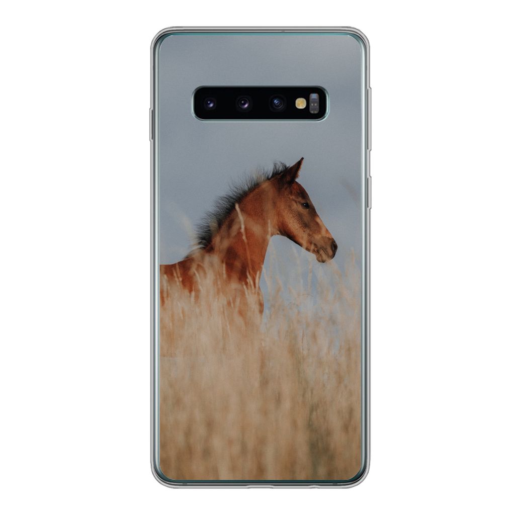 MuchoWow Handyhülle Schutzhülle Hülle für Samsung Galaxy S10 Pferd - Luft - Gras Silikon Softcase Handy Hülle - Handytasche