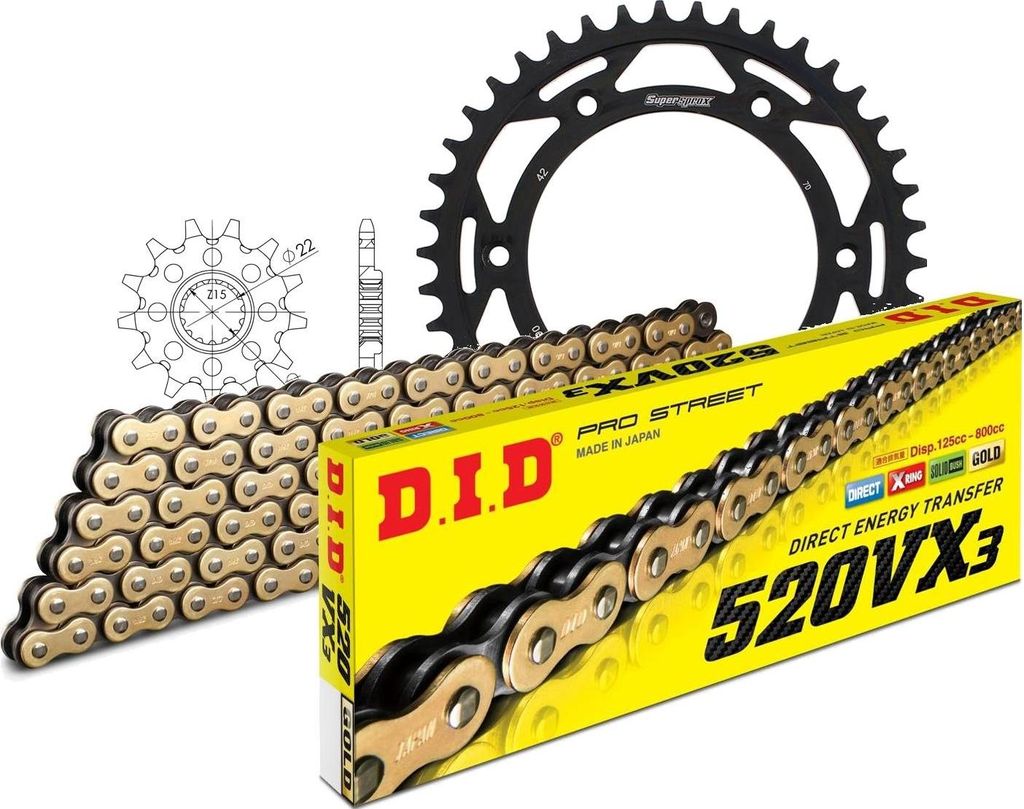 DID Kit Stahl Kompatibel mit KTM EXC200 Enduro 00-11 14-42-118 DID520VX3(G&B) Endlos