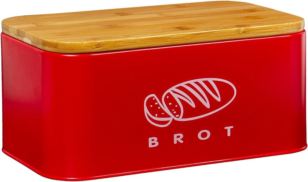 Theo&Cleo Brotkästen mit Deckel, Deckel aus Ökologisches Bambus, Kann als Schneidebrett, Geräumiger Retro Brotkasten aus Metall, Brot Lange Aufb...