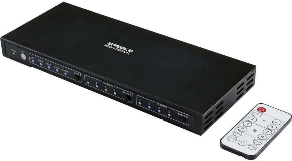 SpeaKa Professional 4x2 Port HDMI-Switch mit Audio-Ports 3840 x 2160 Megapixel Schwarz