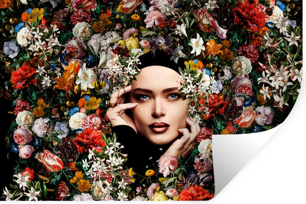 MuchoWow Wandtattoo Wandsticker Wandaufkleber Blume - Frauen - Porträt - Botanisch 60x40 cm Selbstklebend und Repositionierbar - Wierderverwendb...