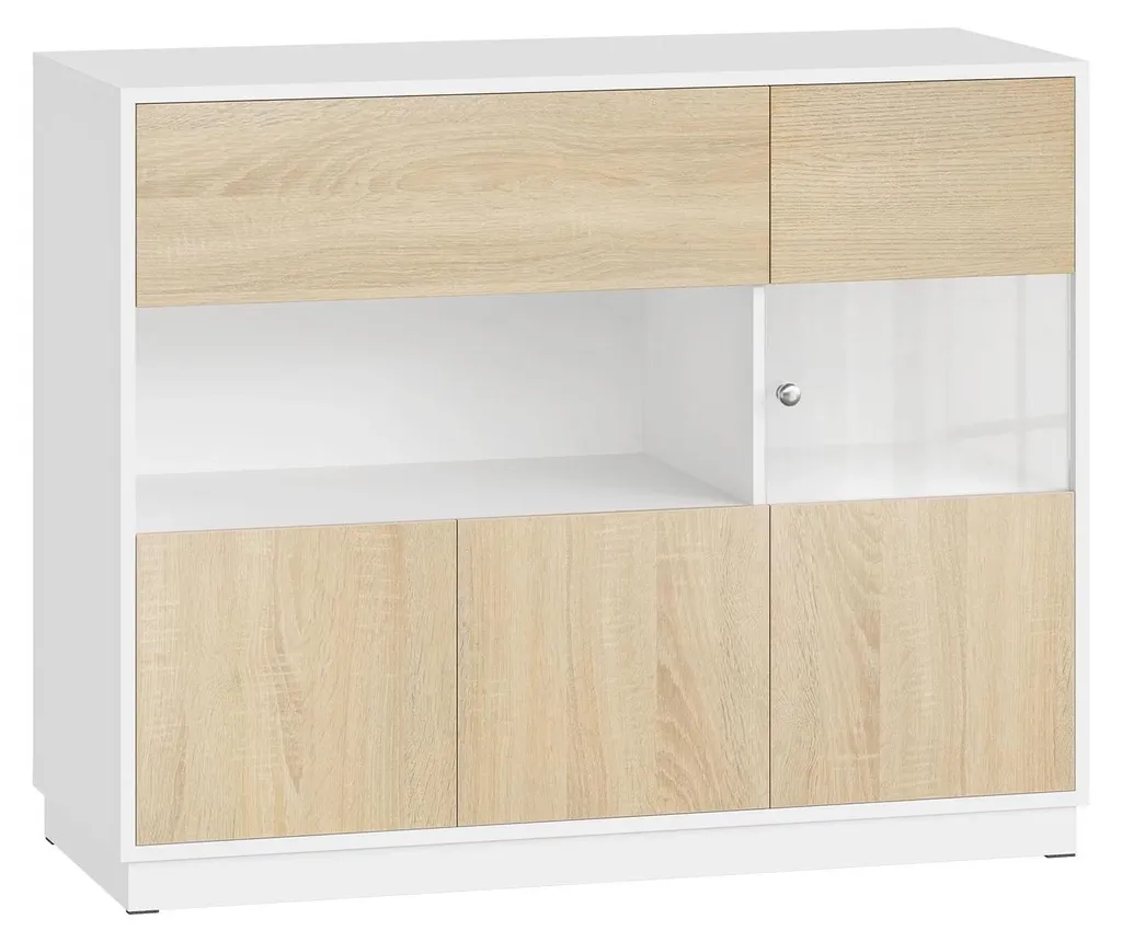 Buffet commode chêne clair et blanc 100x80x40 cm avec tiroir de rangement