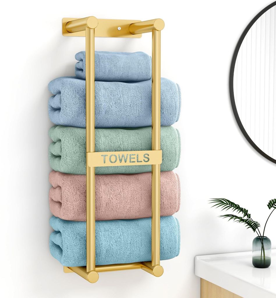 Handtuchregal Badezimmer Wand Handtuchhalter Golden 56cm Gästehandtuchhalter Wandmontage 3X Große Größen (160x100 cm) Gerollte Handtücher Aufb...