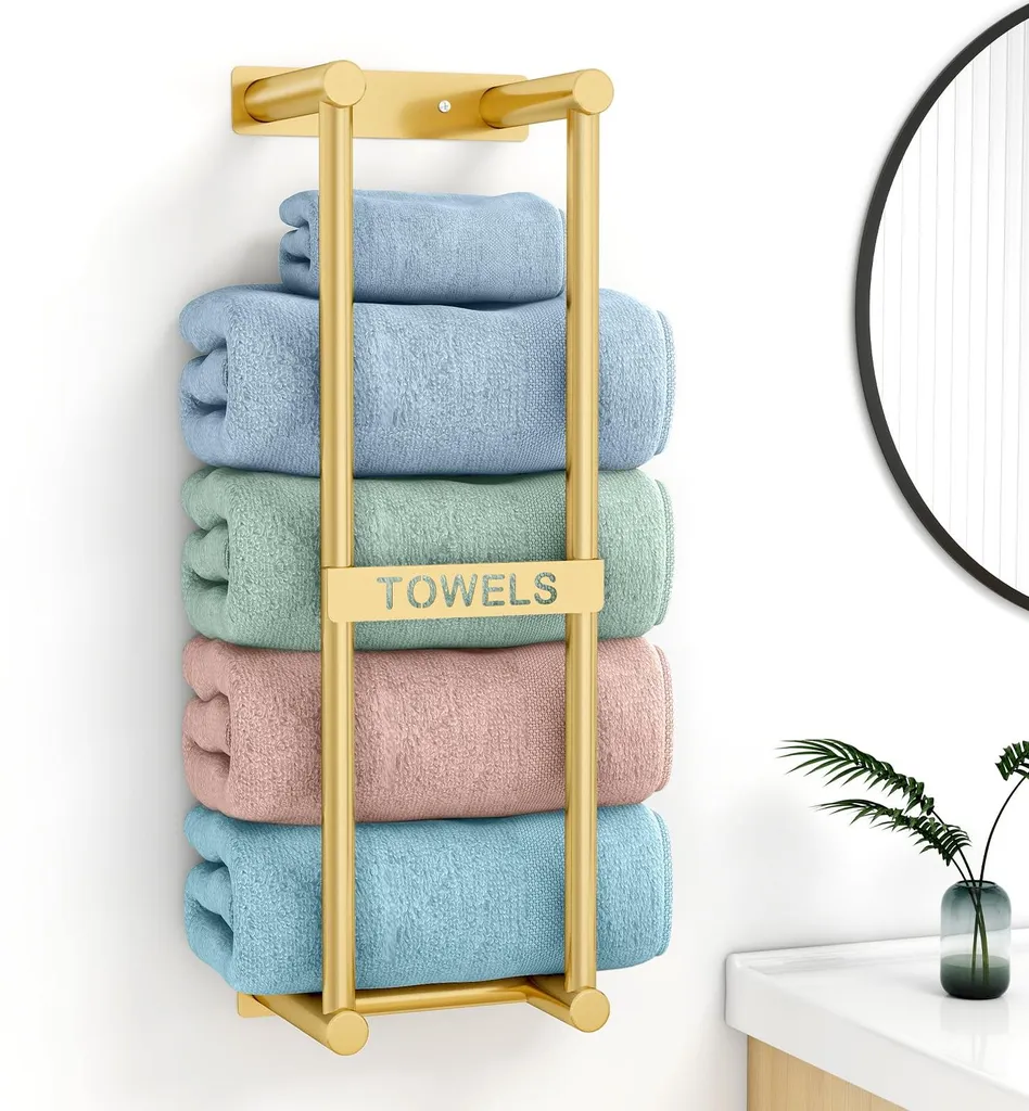 Porte-serviettes doré mural 56cm : rangement pratique pour WC et invités
