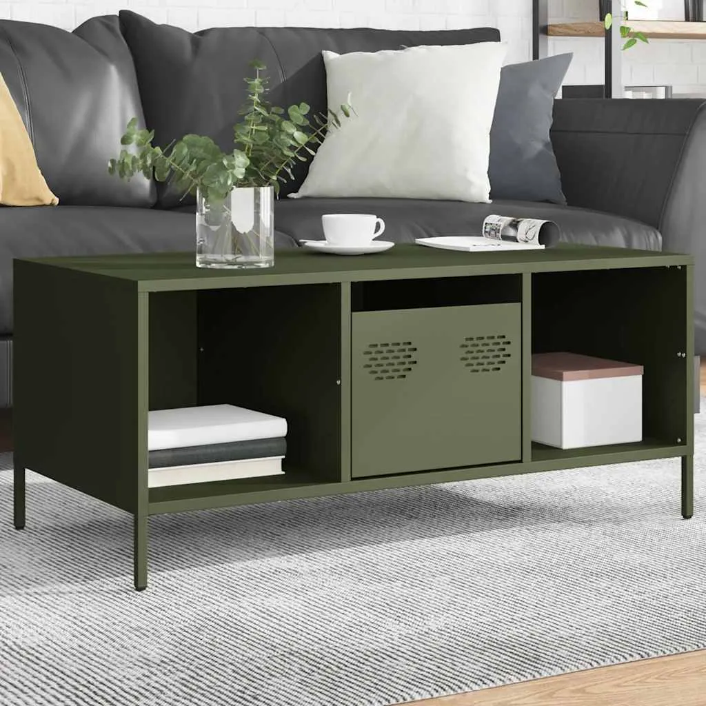 Tavolino Soggiorno Verde Oliva Acciaio 101,5 cm Maison Exclusive