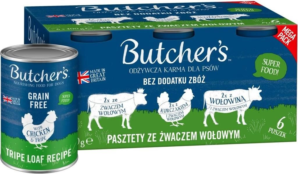 Butcher's Original Tripe Mix Geschmacksrichtungen Pastete Hundefutter 6x400g