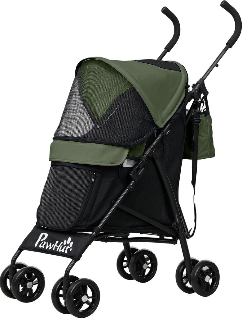 Tierwagen mit Sicherheitsleinen und Netzfenstern, 76x44x103 cm, Dunkelgrün - Großer Haustiertransporter für Hunde und Katzen