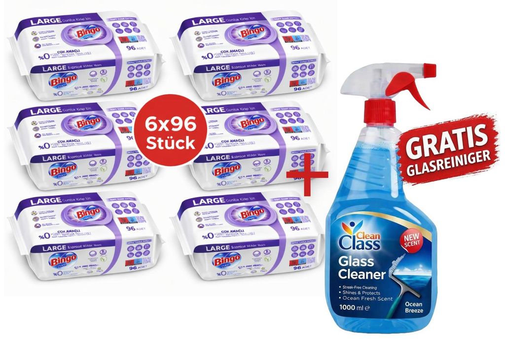 Bingo Lavendel 6x96 Blatt Reinigungstücher + Glasreiniger GRATIS