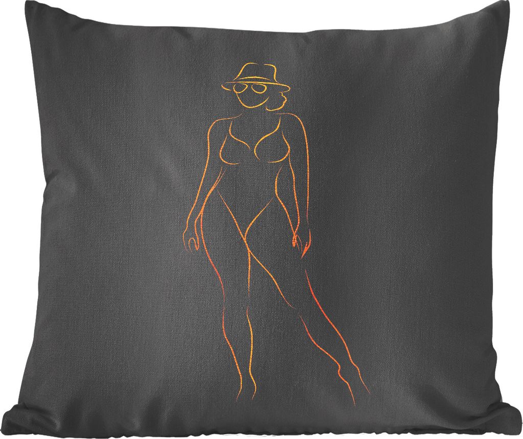 MuchoWow Zierkissen Sofakissen Wohnzimmer Dekokissen 40x40 cm Sonnenbrille - Schwarz - Gold - Linienkunst - Foto Kissen - Schlafzimmer Dekoration